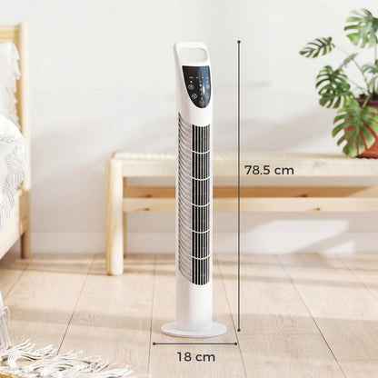 Tower Fan Oscillating 3 Speeds 3 Winds 40W w/ RC Timer Quiet - White