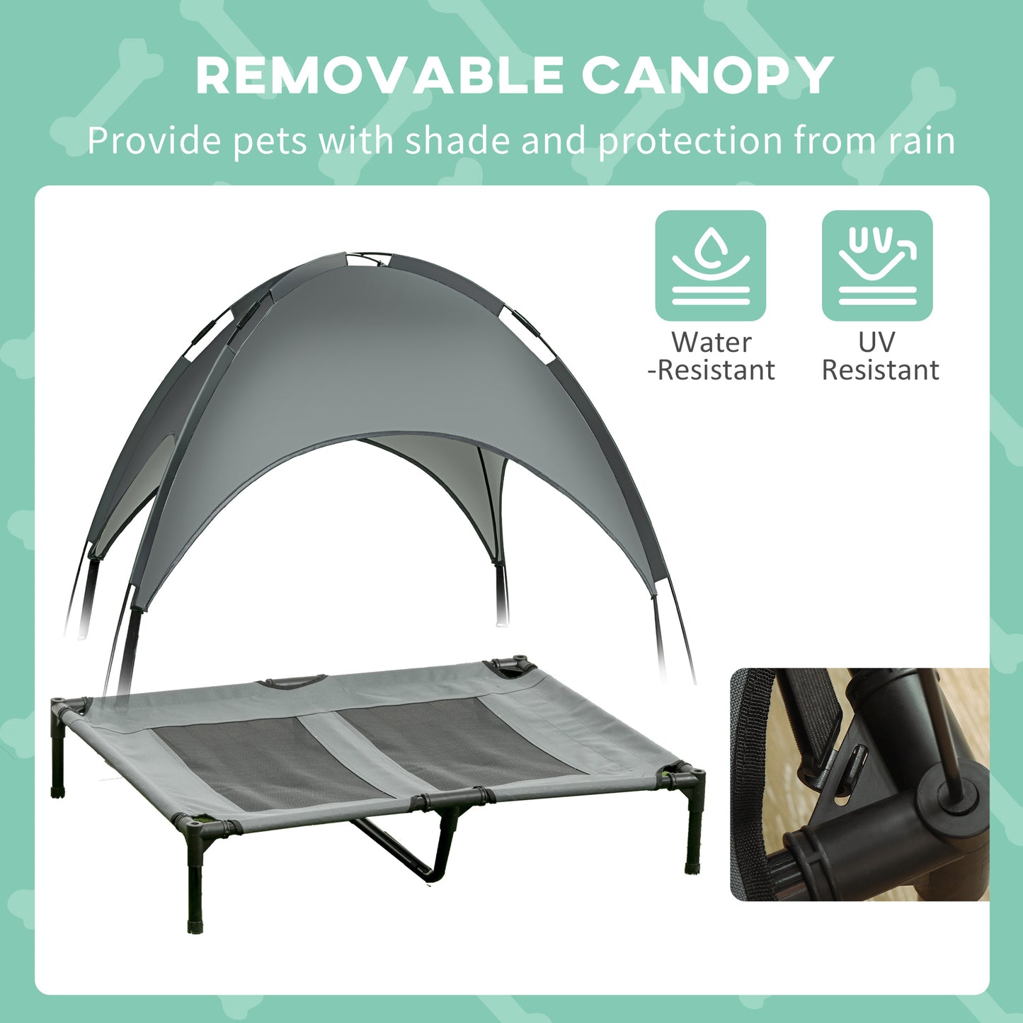 Outdoor Dog Bed with Removable Canopy, Portable Raised Dog Bed for Camping, Garden & Beach