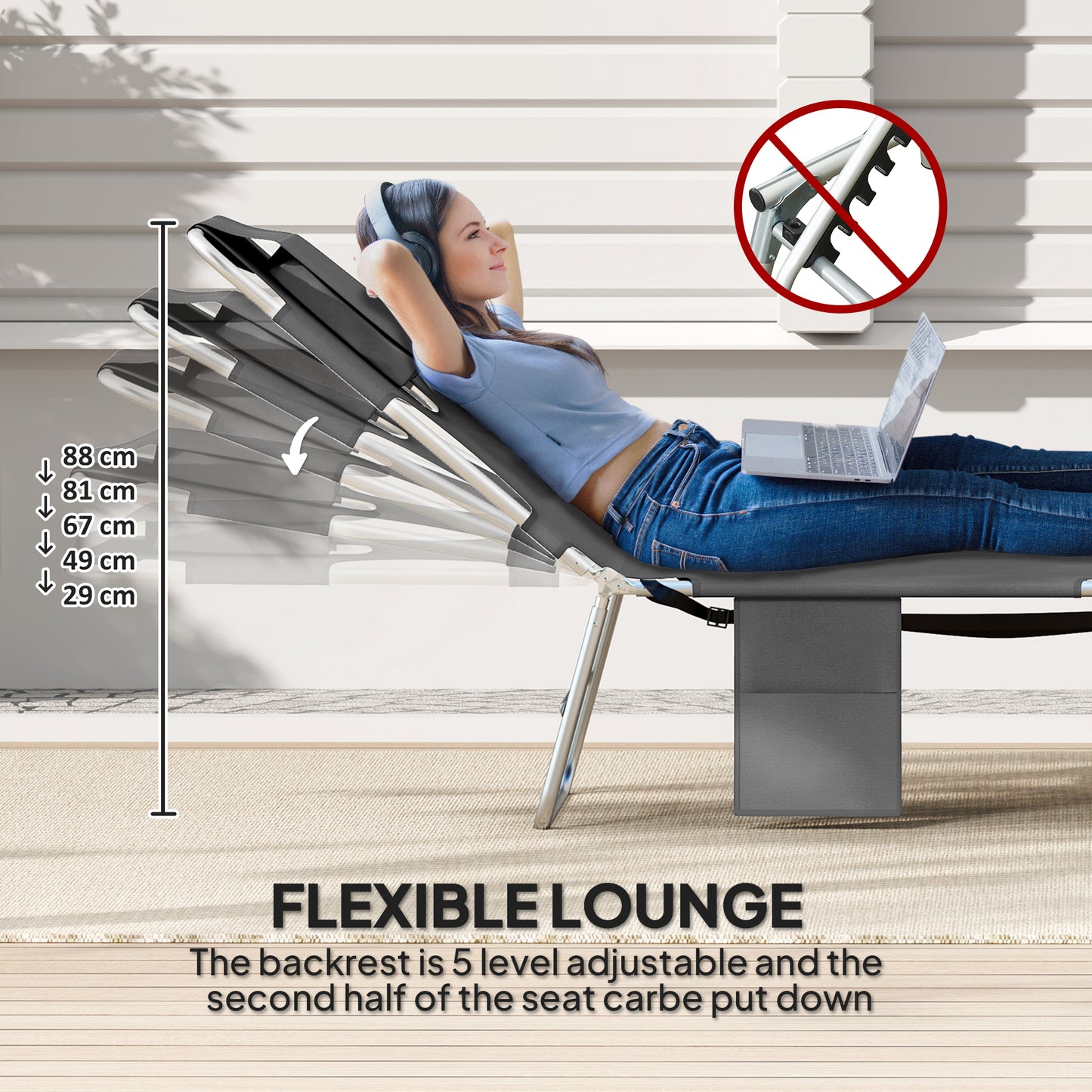 Reclining Face Hole Sun Lounger - Dark Grey
