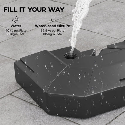 2PCS Umbrella Weights for Cantilever Parasols, Parasol Base Weights, 80 kg for Water or 105 kg Water and Sand Mix, Black