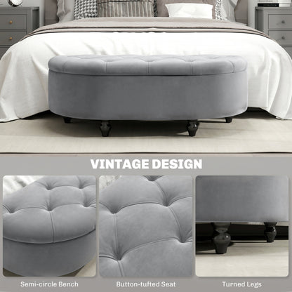 Velvet-Feel Half Circle Storage Ottoman - Dark Grey
