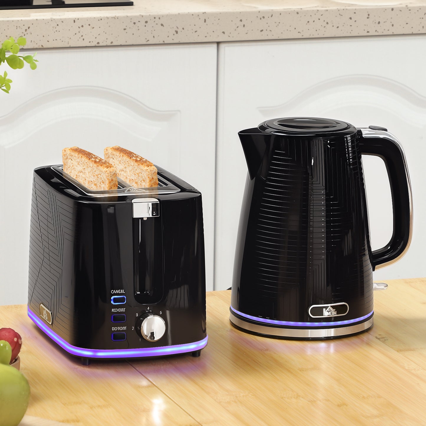 Modern Kettle and Toaster Set - Black