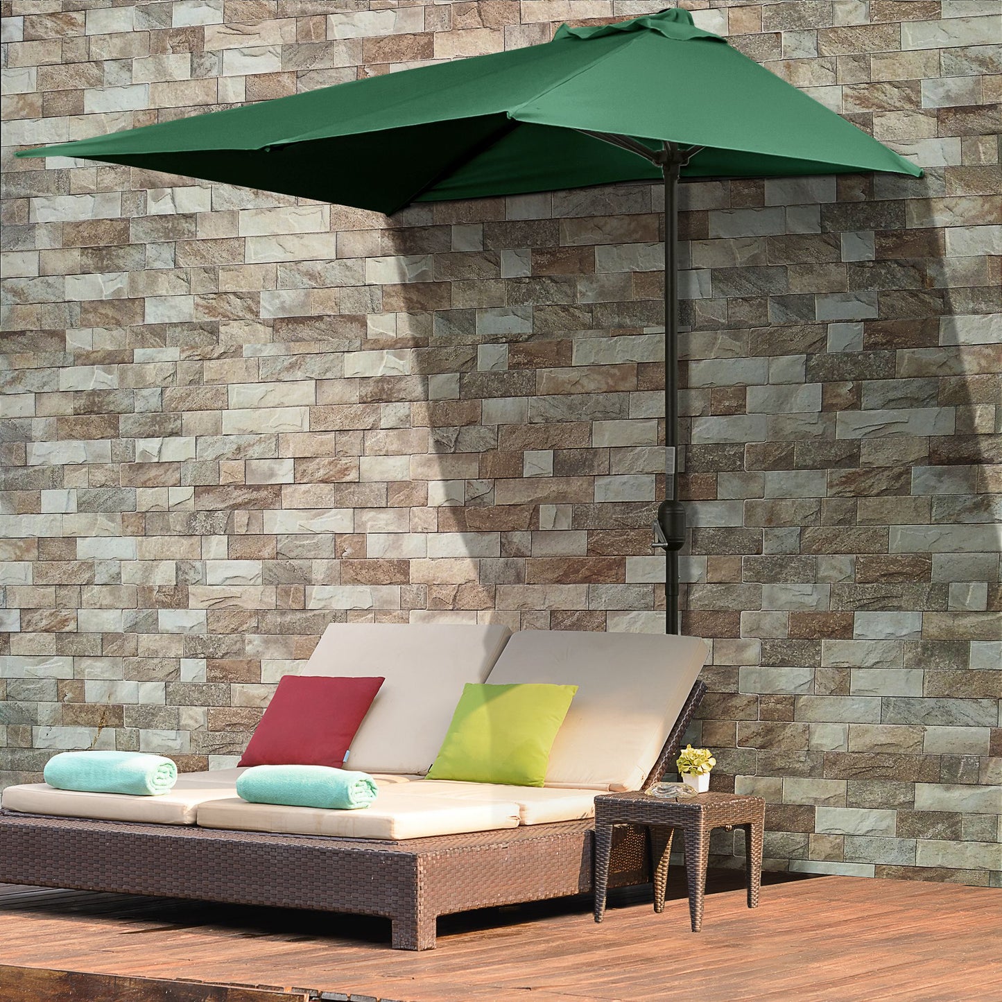 Balcony Half Parasol Semi Round Umbrella Patio Crank Handle (2.3 m, Green)- NO BASE INCLUDED