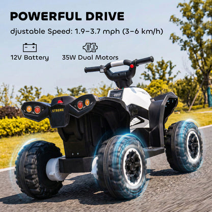 12V Ride-On Quad Bike w/ Music, Horn, for Ages 3-5 Years - White