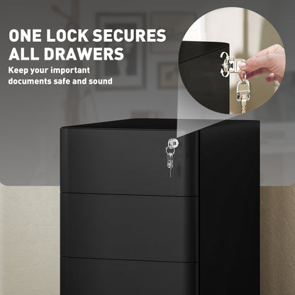 3-Drawer Steel Filing Cabinet with Lock - Black