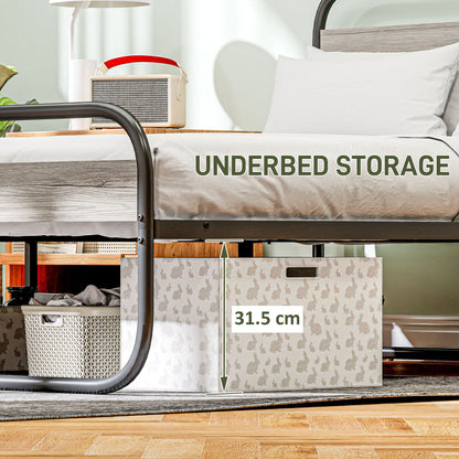 4ft6 Double Bed Frame, Industrial Style Metal Platform Bed Frame with Under Bed Storage, No Box Spring Needed, Easy Assembly