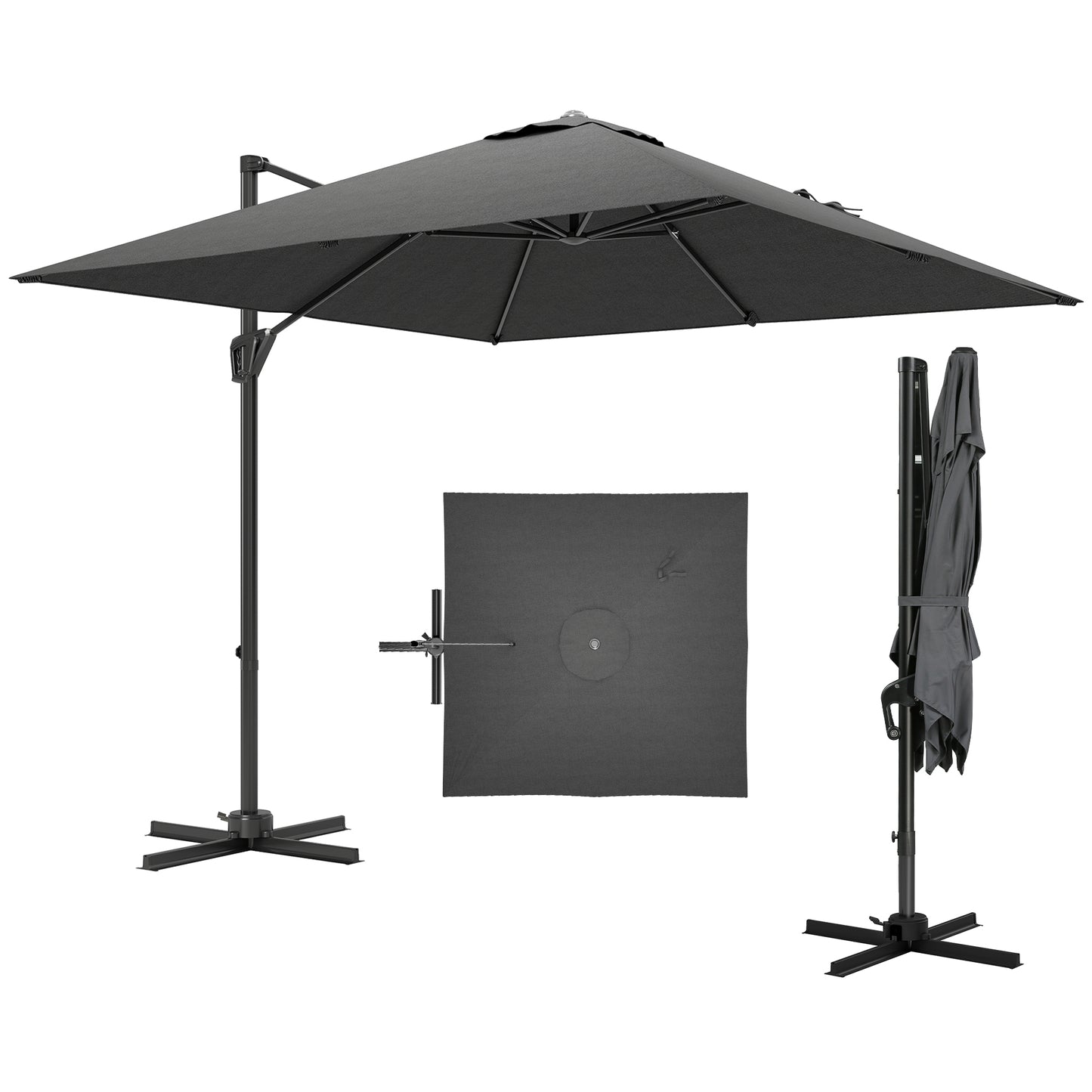 Patio Offset Parasol Umbrella with UV Resistant, Cross Base Included, Weights Required - Dark Grey