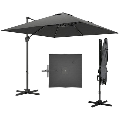 Patio Offset Parasol Umbrella with UV Resistant, Cross Base Included, Weights Required - Dark Grey