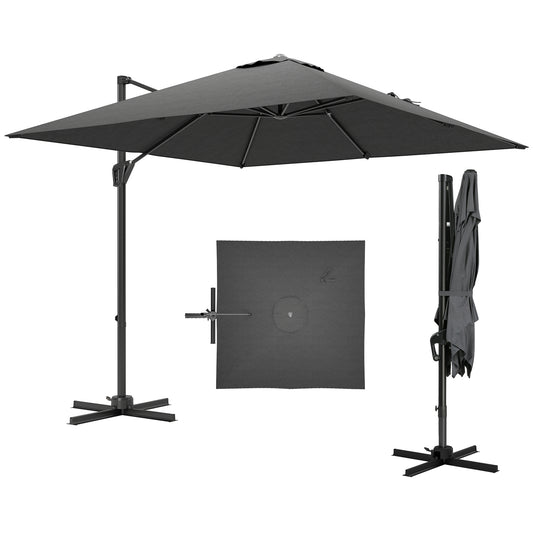 Patio Offset Parasol Umbrella with UV Resistant, Cross Base Included, Weights Required - Dark Grey