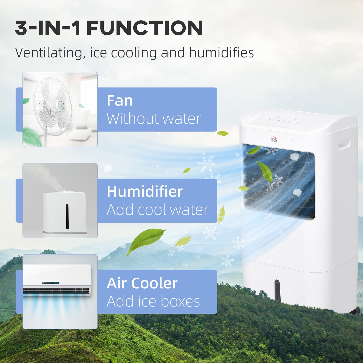 Portable Air Cooler with 15 Litre Water Tank, Oscillation, LED Display, Remote Control, 7.5 Hour Timer