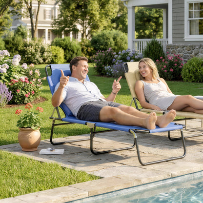Folding Sun Lounger with Face Hole, 4-Position Adjustable Backrest Garden Recliner Chair Sunbed, Outdoor Lounge Chair