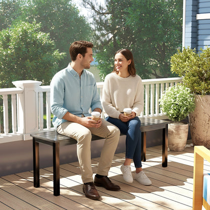2 Seater Garden Bench, Outdoor Bench Loveseat with Wood-Effect Slatted Seat and Steel Frame for Patio, Park, Grey