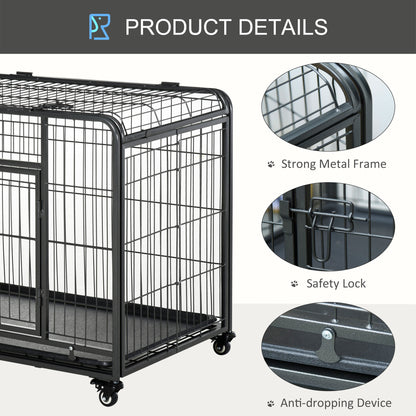 Metal Dog Cage Kennel Locking Door & Wheels Removable Tray Openable Top For Medium Pets 94 x 58 x 69.5 cm