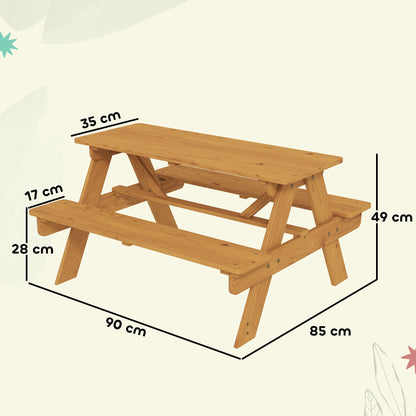 Kids Picnic Table for Outdoor Wooden Table & Bench Set with Integrated Benches Natural Wood