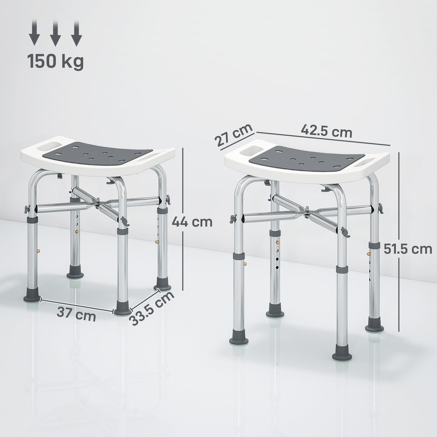 44-51.5cm Aluminium Frame Shower/Bath Stool - Grey