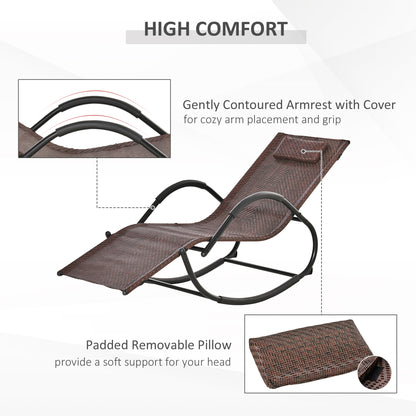 Zero Gravity Rocking Lounge Chair Rattan Effect Patio Rocking Chair w/ Removable Pillow Recliner Seat Breathable Texteline