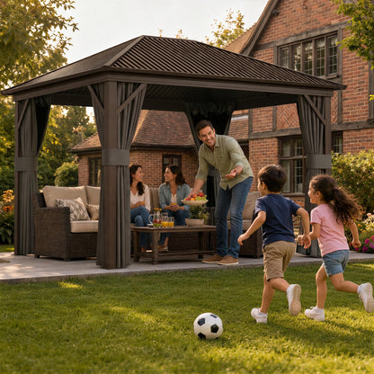 3.6 x 3 m Aluminium Hardtop Gazebo, with Accessories - Dark Grey