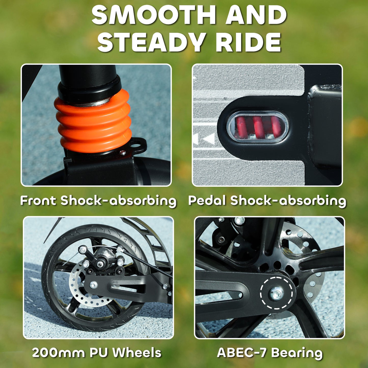 Kids Scooter with Four-Level Adjustable Handlebar, Dual Brake System, 200mm Wheels, ABEC-7 Bearings, Black