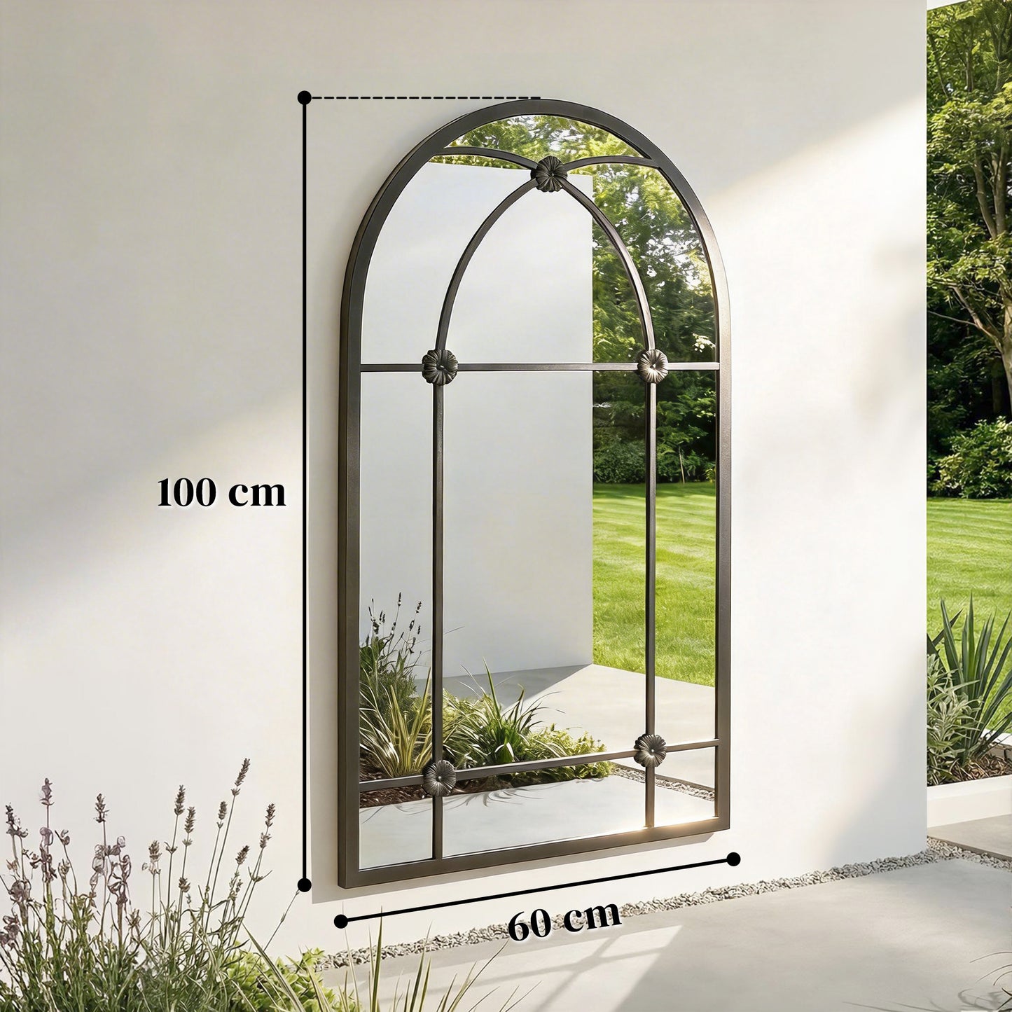 Arched Mirror, Shatterproof Acrylic Windowpane Wall Mounted Mirror with Robust Metal Frame, 100 x 60 cm, Black