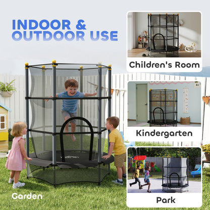 4.6FT/55" Kids Trampoline with Enclosure Net, Outdoor Indoor Use, for Ages 3-10 Years, Black