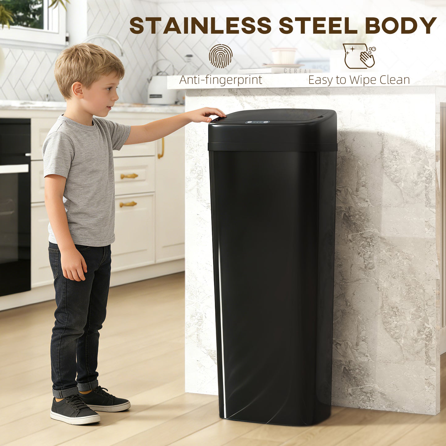 50L Stainless Steel Sensor Bin - Black
