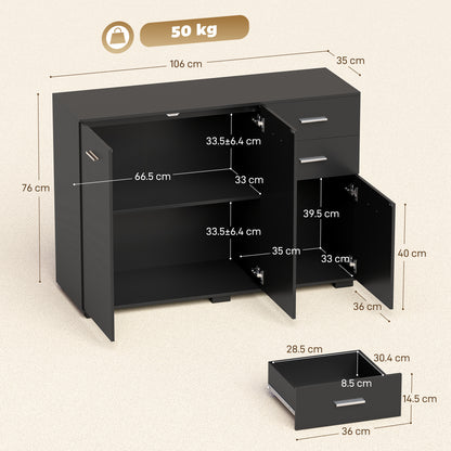 Sideboard, Modern Storage Cabinet with 2 Drawers, 3 Doors and Adjustable Shelves, Black