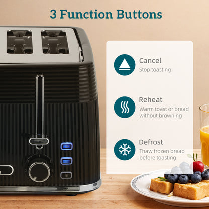 4 Slice Toaster with 7 Browning Levels, Bread Toaster with Removable Crumb Tray, Black
