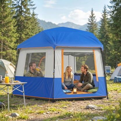 Cabin Tent Easy Setup 3000mm Waterproof Camping Tent 4 Person with Carrying Bag Blue