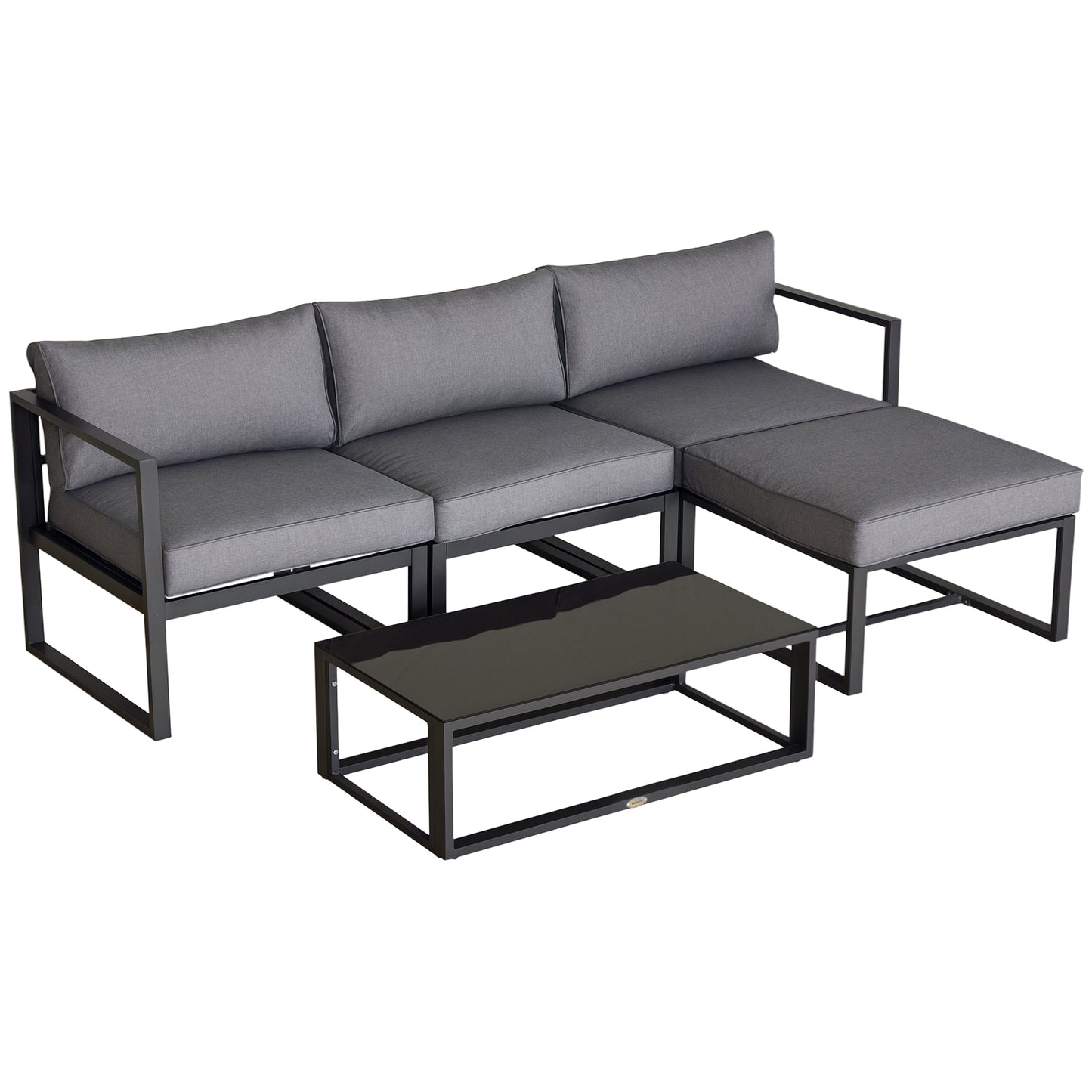 5 Pieces Outdoor Patio Furniture Set, Sofa Couch with Glass Coffee Table, Cushioned Chairs and Aluminum Tube