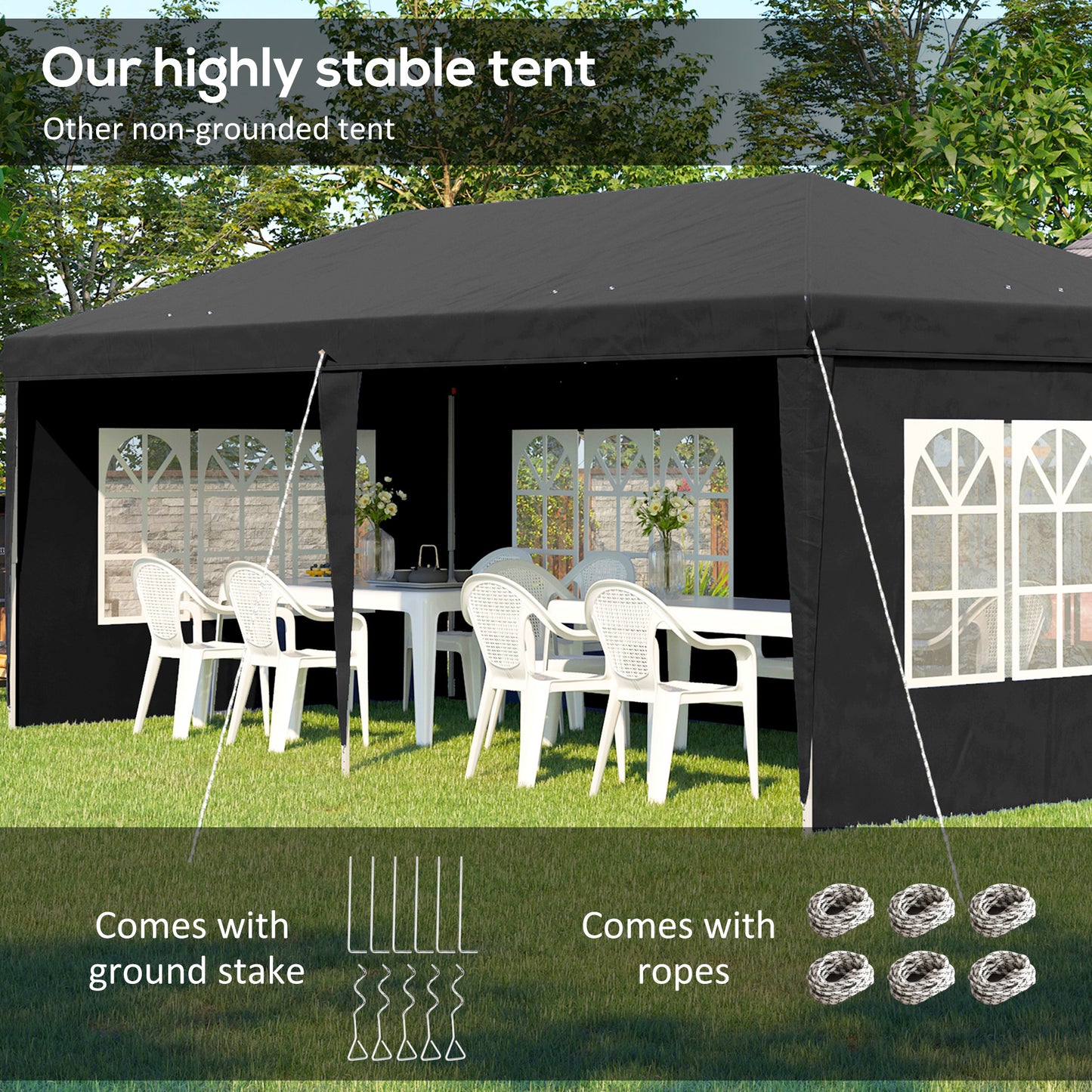 3 x 6m Pop-Up Gazebo, with Removable Walls - Black