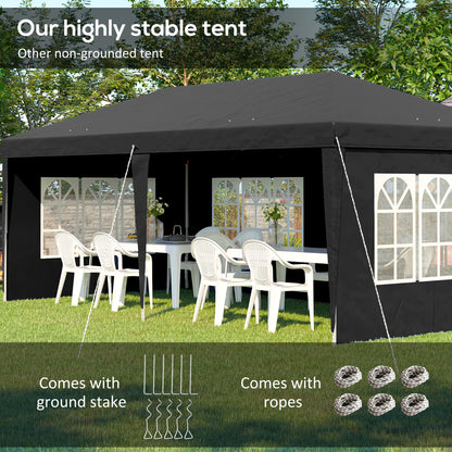 3 x 6m Pop-Up Gazebo, with Removable Walls - Black