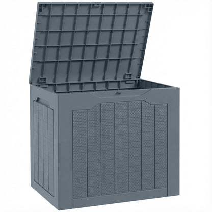 97L Plastic Garden Storage Box, Outdoor Storage Box with Handles, Waterproof Outdoor Storage Container, Light Grey