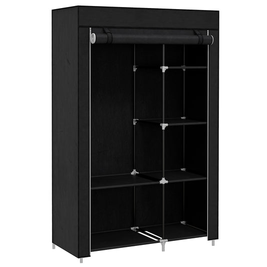 Fabric Wardrobe w/ Shelves Hanging Rail Foldable Wardrobe Black