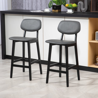 Bar Stools Set of 2, Breakfast Bar Chairs, PU Leather Upholstered Kitchen Stools with Backs, Footrests and Solid Wood Legs