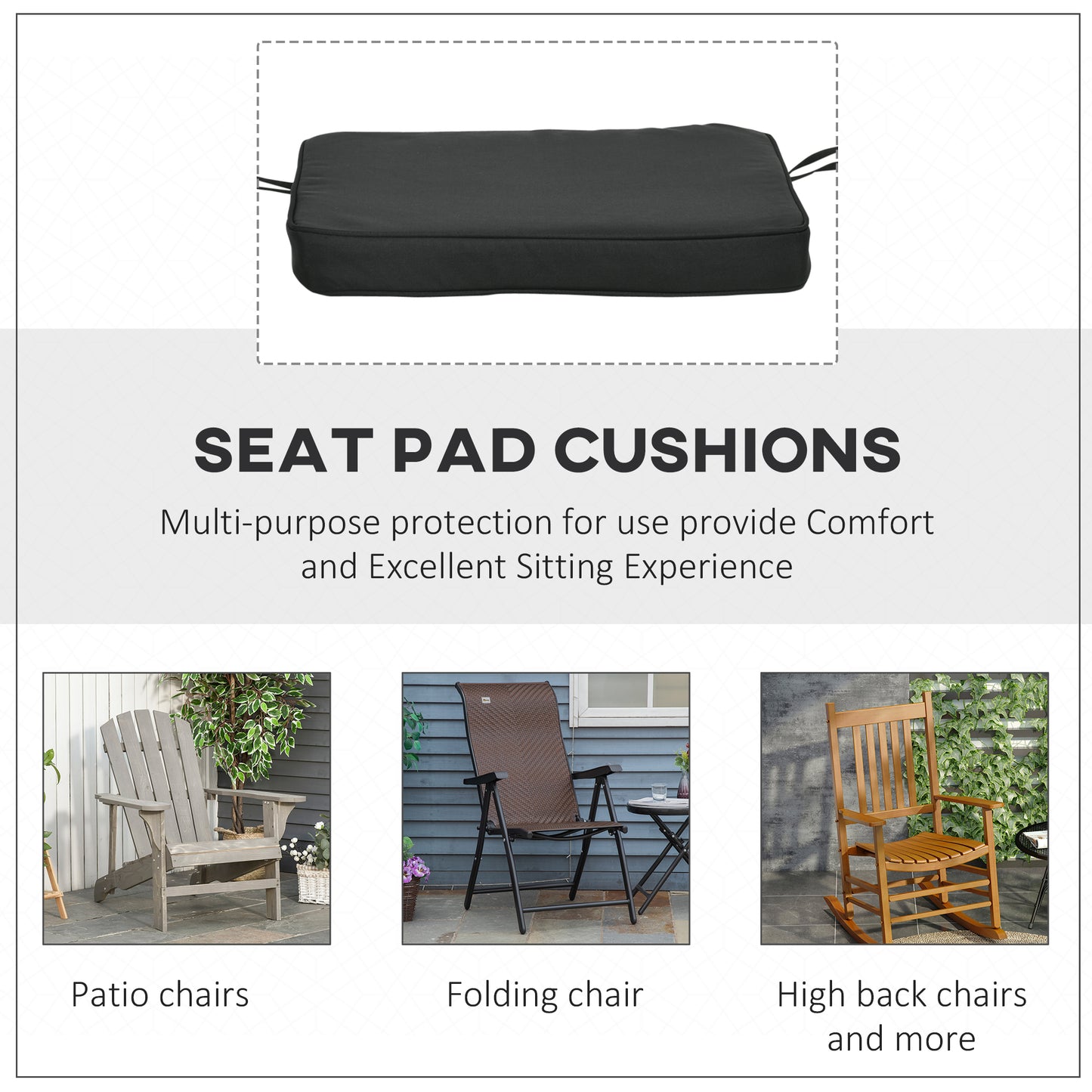 Set of 6 Chair Cushion Seat Pads Dining Chair w/ Straps Indoor Outdoor Removable Tie On Garden Patio, Black