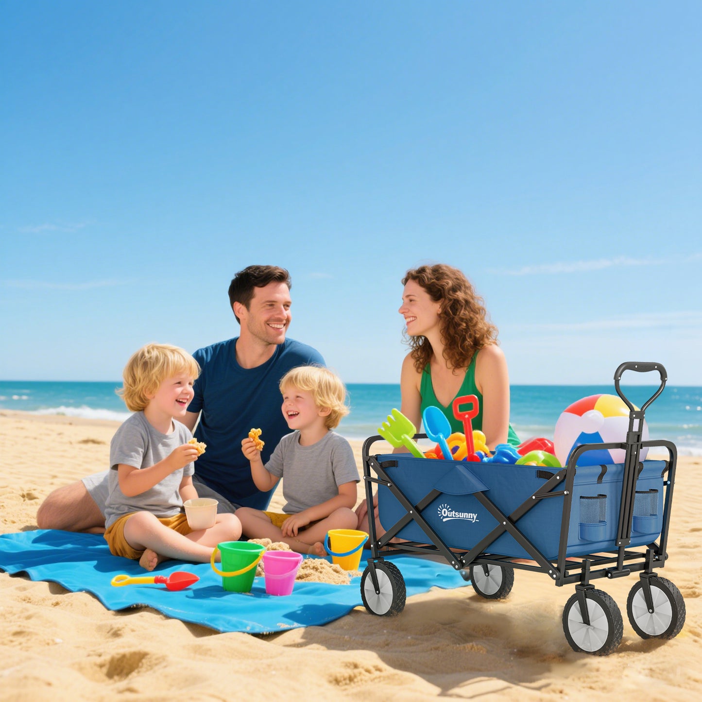 135L Festival Trolley on Wheels, Folding Wagon Camping Trolley Cart with Adjustable Handle, Dual Brakes