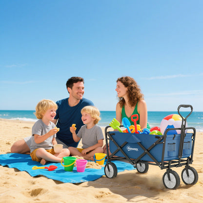 135L Festival Trolley on Wheels, Folding Wagon Camping Trolley Cart with Adjustable Handle, Dual Brakes