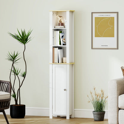 Slim Bathroom Storage Unit with Open Compartment, Bathroom Storage Cabinet with Adjustable Shelf, 34 x 23 x 165 cm, White
