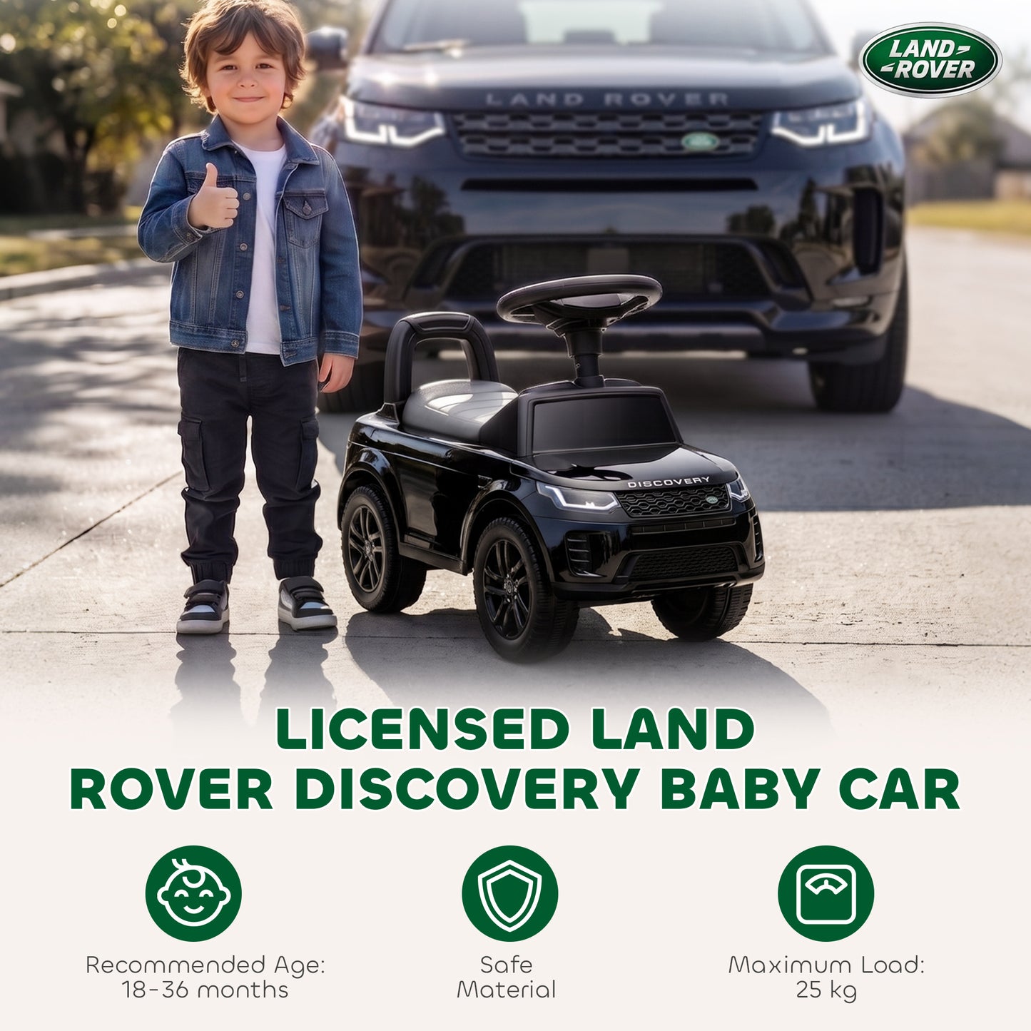 Land Rover Licensed Toddler Ride on Car with Horn, Engine Sounds, Under-Seat Storage, for 18-36 Months, Black