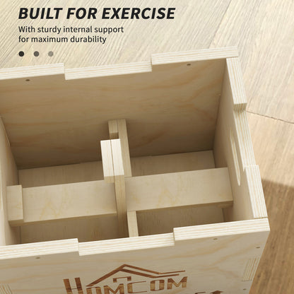 3-in-1 Wooden Plyo Box, Plyometric Jump Box with Handle Openings for Home Gym, 12" x 14" x 16", Natural