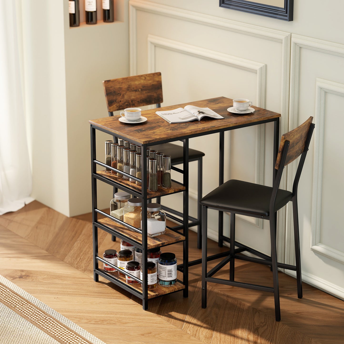 Three-Piece Compact Bar Table Set - Brown/Black