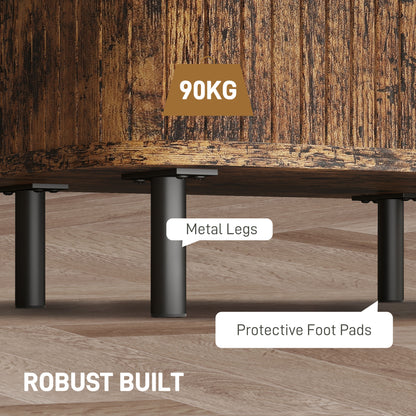 Nightstand with Sliding Doors and Metal Legs Rustic Brown