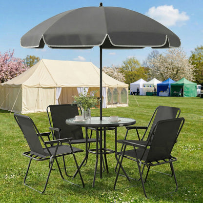 4 Seater Garden Furniture Set, 6 Pieces Garden Table and Chairs with Parasol for Patio, Black
