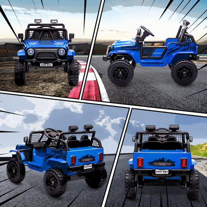 12V Battery Powered Kids Ride-On Car, Electric Truck w/ Spring Suspension, Remote, Music, Horn, Lights, Blue
