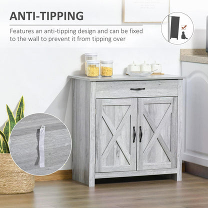Farmhouse Barn Door Sideboard Storage Cabinet Coffee Bar for LIVING Room – Grey Grain