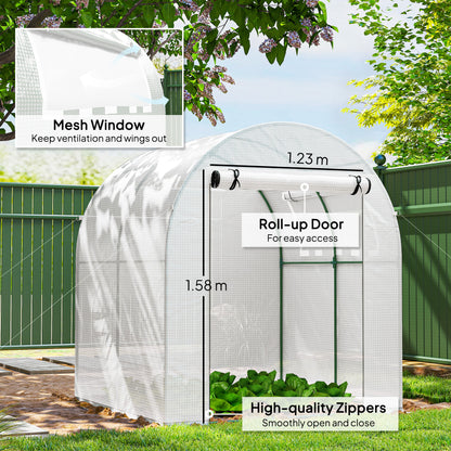 Walk in Polytunnel Greenhouse, Green House for Garden with Roll-up Window and Door, 1.8 x 1.8 x 2 m, White