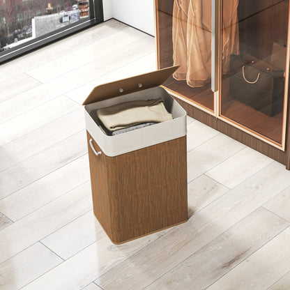 Bamboo Laundry Basket with Lid, 72L Laundry Hamper with Rope Handles