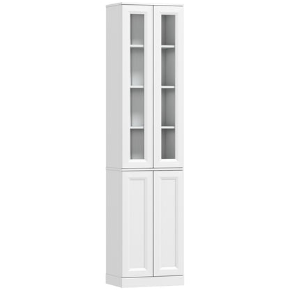 Tall Bathroom Storage Cabinet, 6-Tier Slim Bathroom Cabinet with Adjustable Shelf, 4 Soft-Close Doors, White