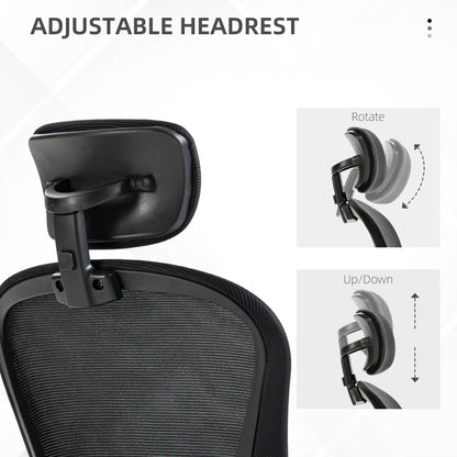 Multi-Adjustable Office Chair, with Lumbar Support, Headrest and Mesh Back - Black