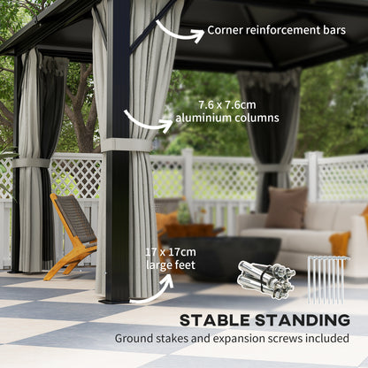 3 x 3(m) Hardtop Gazebo Canopy with UPF30+ Double Polycarbonate Roof, Aluminium Frame Garden Gazebo Permanent Pavilion